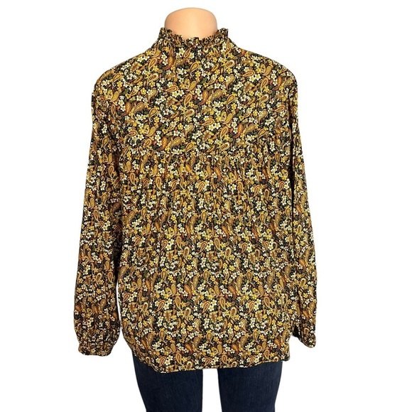 3/$30 🍂 Overlover Yellow & Brown Paisley Button Down Cotton Blouse - Picture 10 of 12